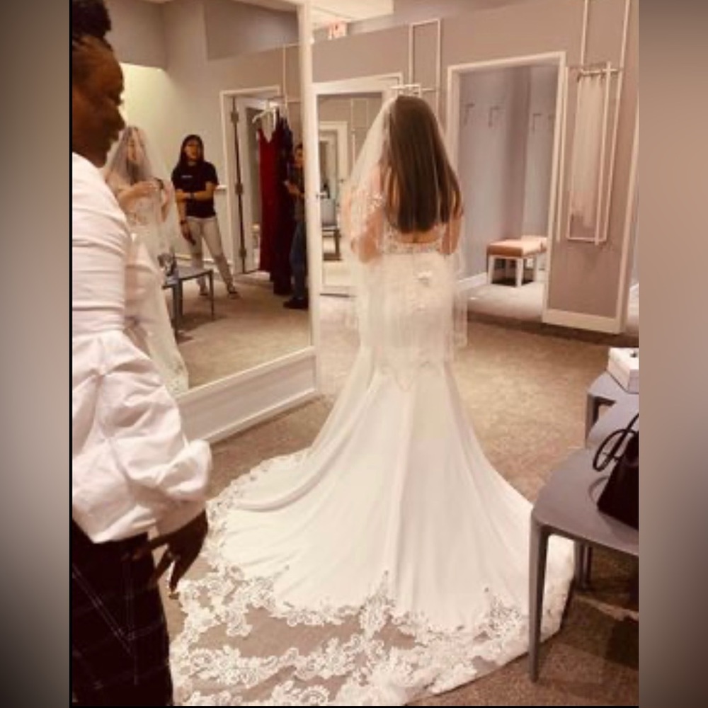 Lace Sheer Beaded Bodice Wedding Dress with Veil